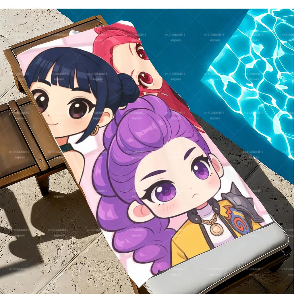 Chibi Anime Girl Beach Towel, Soft Microfiber Quick Dry Bath Towel, Cute Cartoon Pool Swim Towel for Kids Adults Beach Vacation