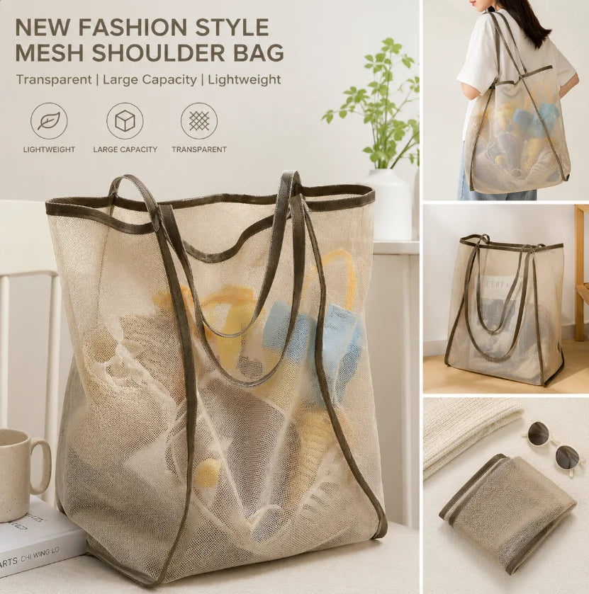 Mesh Beach Bag Lightweight, Breathable & Quick-Dry Travel Tote for Beach Trips Outdoor Activities, and Storage of Towels Toys