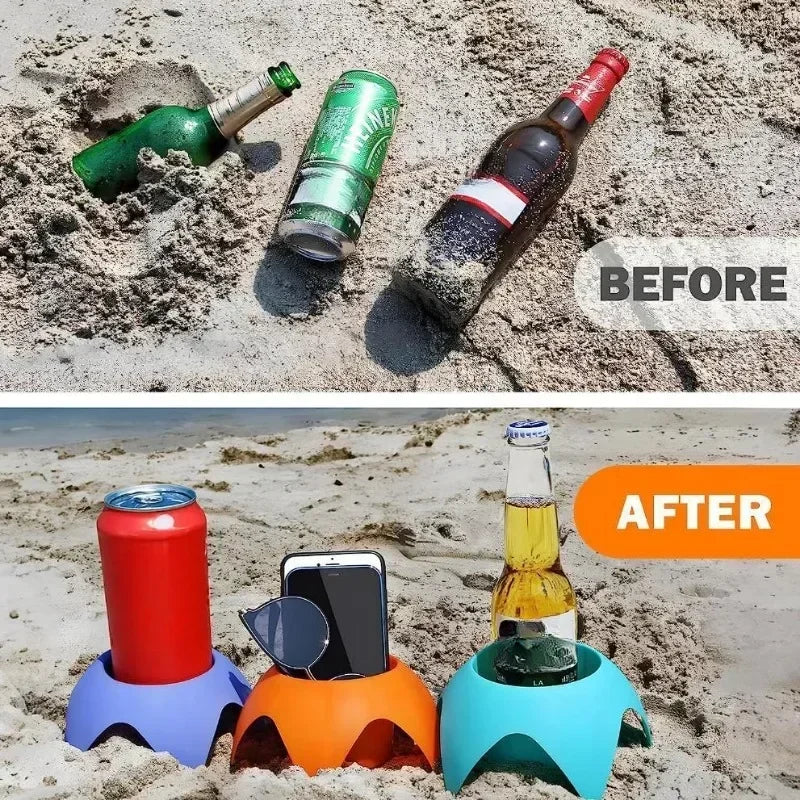Sands-Free Beach Cup Holder - Foldable & Stackable Portable Drink Stand for Camping/Travel/Outdoor,  Capacity & Multi-Functional