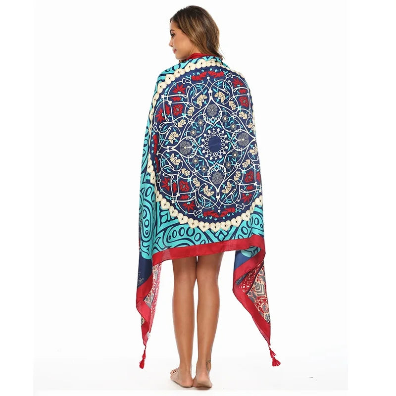 Fashions 90x180cm Twill Cotton Pareo Beach Cover-Ups Women Large Beach Dress Bikini Bathing Swimwear Cover Up Sarong Wrap Scarf