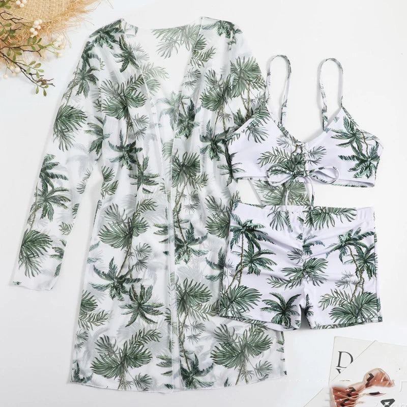 Summer Print Swimsuits Tankini Sets Female Swimwear Sports Beach Wear Three-Piece Bathing Suits Pool Women's Swimming Suit