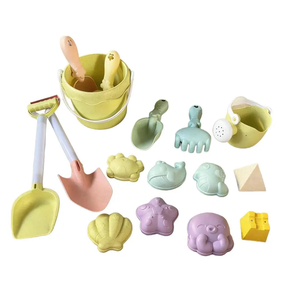 Wheat Straw Kids Beach Toy Set Summer Outdoor Sand Play Kit Eco-Friendly Portable Sand Bucket and Shovel Set Holiday Gifts