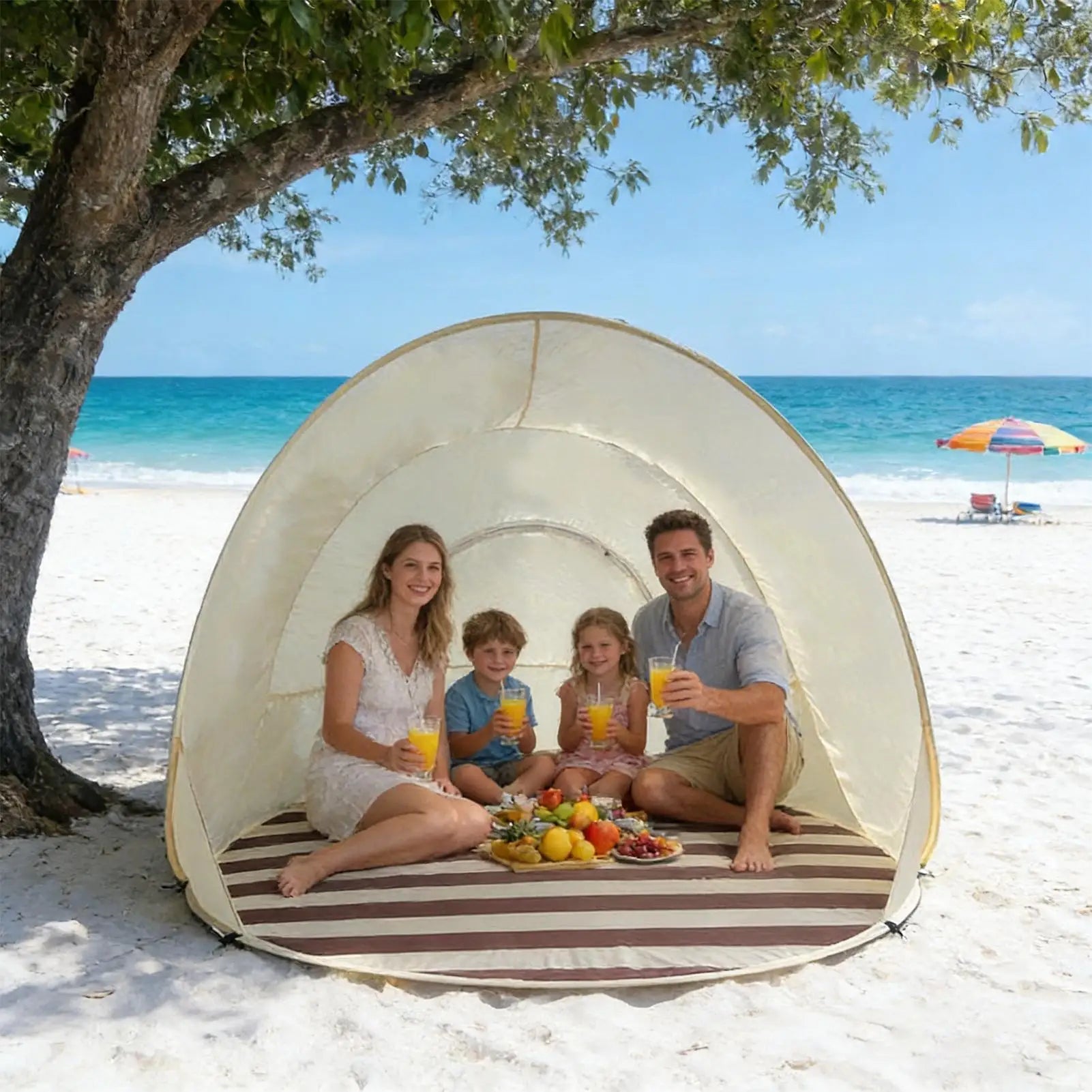 Beach Tent 3/4 Person Easy Pop Camping Canopy Beach Shelter with Ventilating Mesh Window for Outdoor Camping Picnic Garden