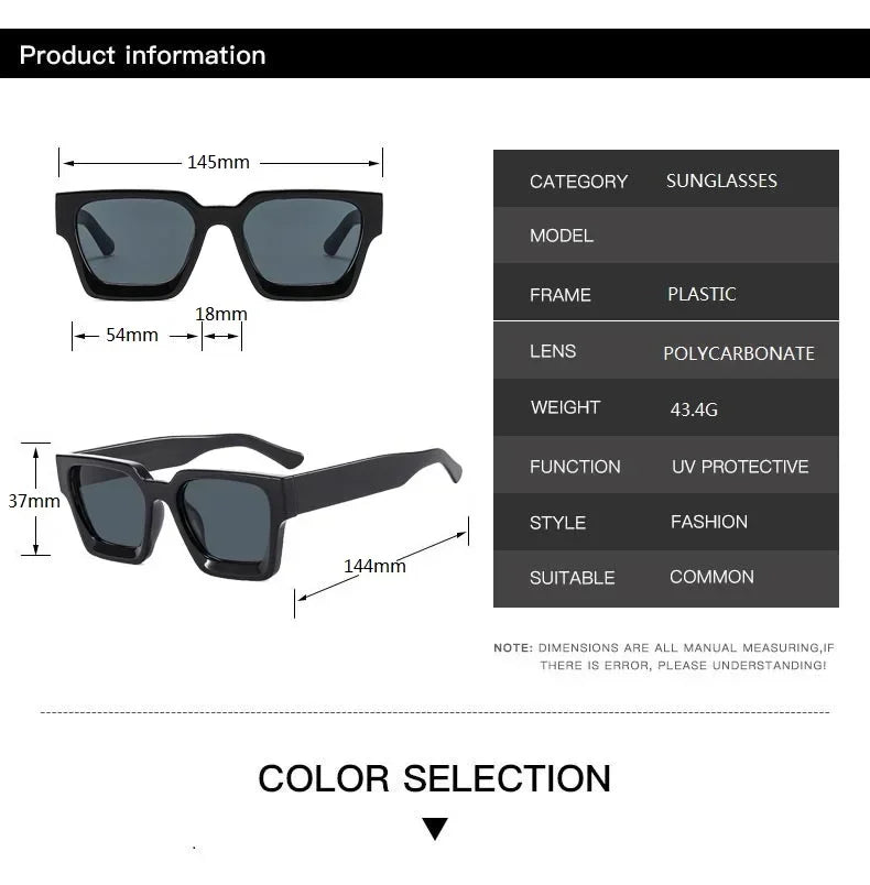Unisex Square Vintage Sunglasses, UV400 Protection Retro Punk Style Fashion Shades, Designer Eyewear for Men & Women Driving, Outdoor & Daily Wear