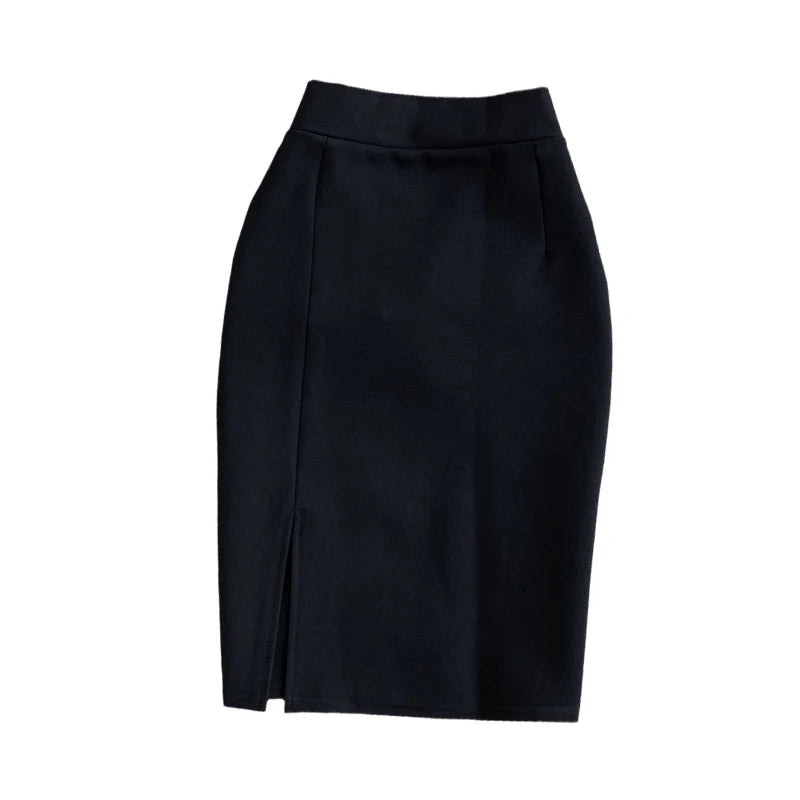 High Waist Midi Skirt Women's OL Profional Slimming Side Slit Wrap A-Line One Step Skirt Autumn Korean Sle Commute
