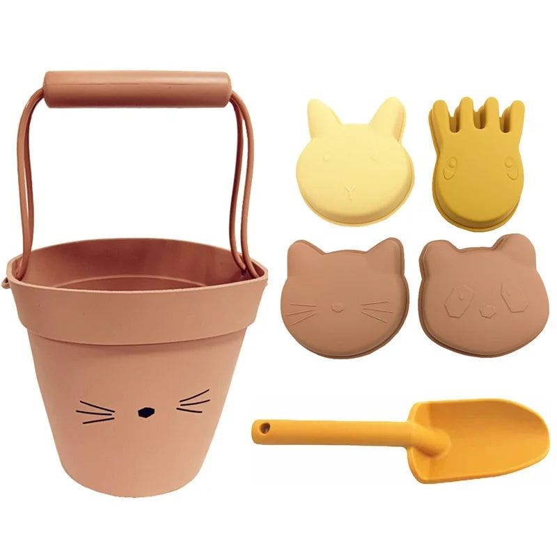 Summer Outdoor Parent Child Interactive Toy Silicone Beach Bucket Set  Baby Sand Digging And Water Play Tools