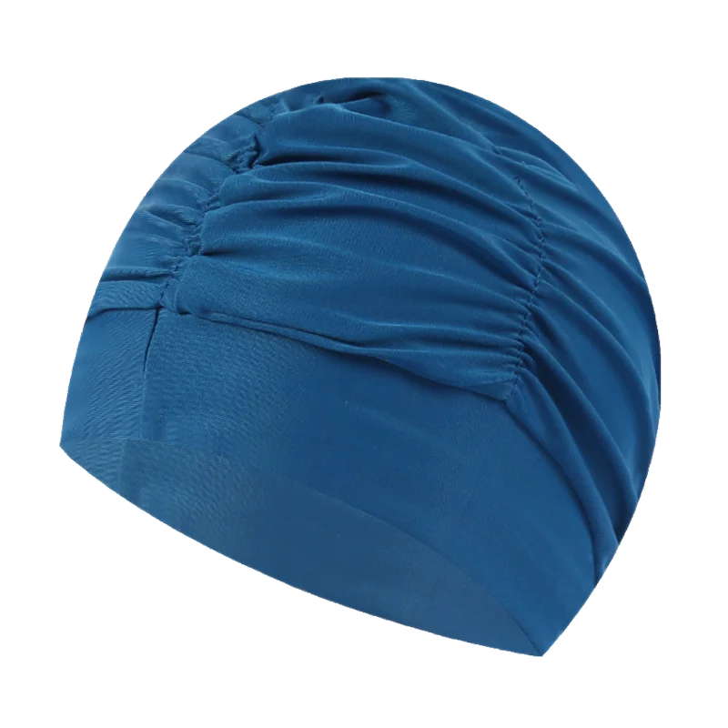 New Solid Color Long Hair Women Men Swim Pool Seaside Water Sports Elastic Pleated Nylon Fabric Bathing Swimming Caps Hat Turban