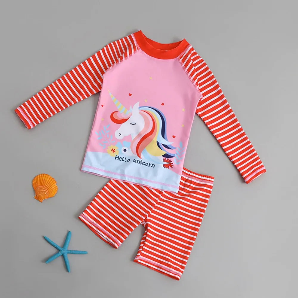 Boys Dinosaur Swimwear Set 2Pcs Kids Long Sleeve Rash Guard Swim Shirt + Shorts Toddler Swimming Suits Beachwear for Boys