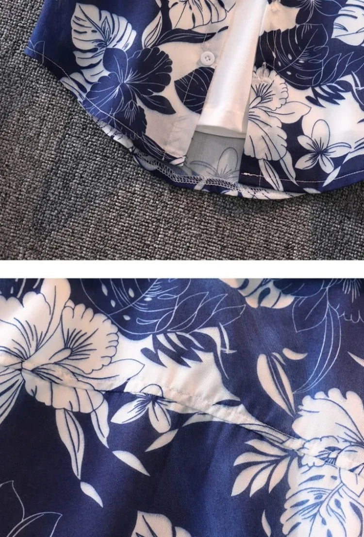 Retro Floral Print Boy's Short Sleeve Shirt Kids Summer Clothing Trendy Stylish Beach Vacation Top for Children Ages 3-10