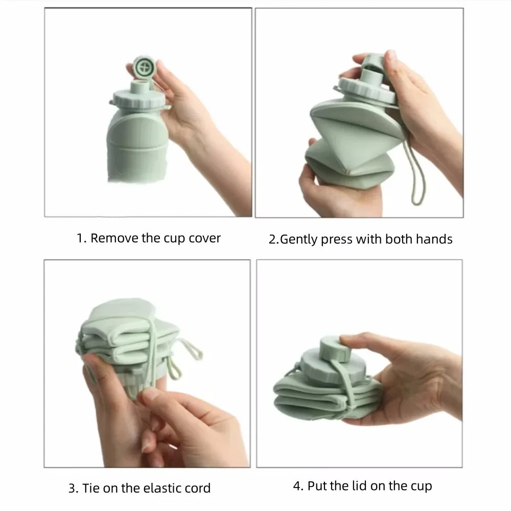 600ml Silicone Folding Bottle Adult Portable Reusable Plastic Cups Outdoor Travel Gym Water Bottle Motivational Drinking Bottle