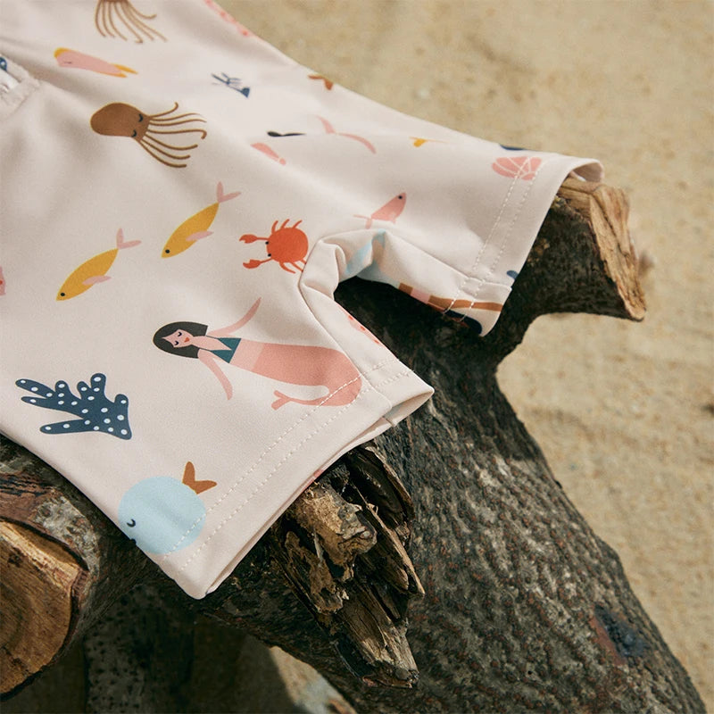 MISOWMNJOY Infant Baby Girl Summer Swimsuit Rash Guard Kids Beachwerar Short Sleeve Mermaid Kids Bathing Suit with Swim Cap