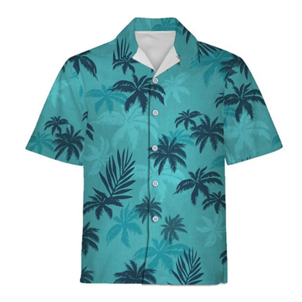 Summer New Hawaii Fashion Vacation Color Printed Casual Collar Short Sleeved Shirt for Men