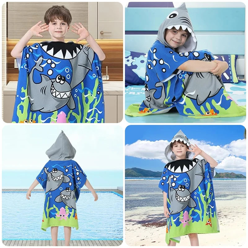 New Childrens Bath Towel Cartoon Print Cape Hooded Beach Bathrobe Soft Breathable Absorbent Quickdrying Bath Towel Robe