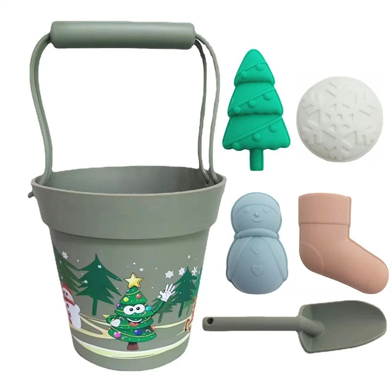 Summer Outdoor Parent Child Interactive Toy Silicone Beach Bucket Set  Baby Sand Digging And Water Play Tools