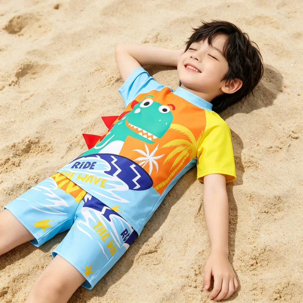 Boys Swimsuits Kids Toddler 3 to 4 5 6 7 8 9 10 11 12 Years Funny Boy Swimwear 3 Piece Short Summer Swimming Suit UV Protection