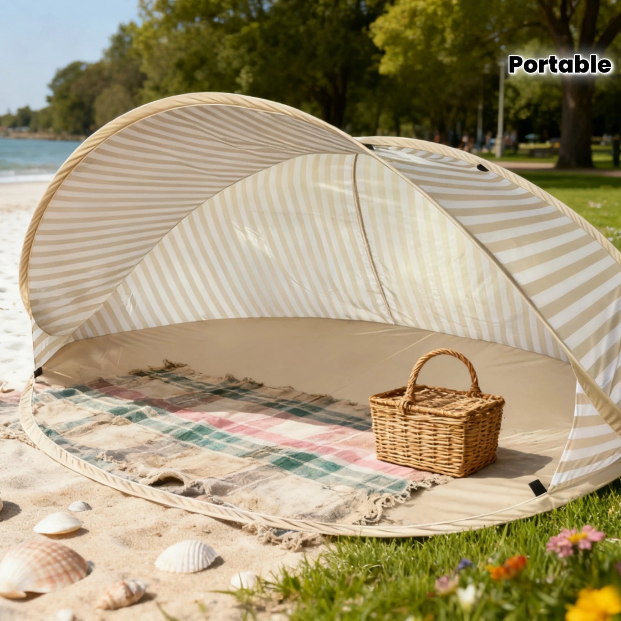 2-Person Beach Tent 2-Second Quick Setup Pop-Up Sun Shelter No-Assembly Portable Outdoor Canopy for Beach Picnic Park Camping