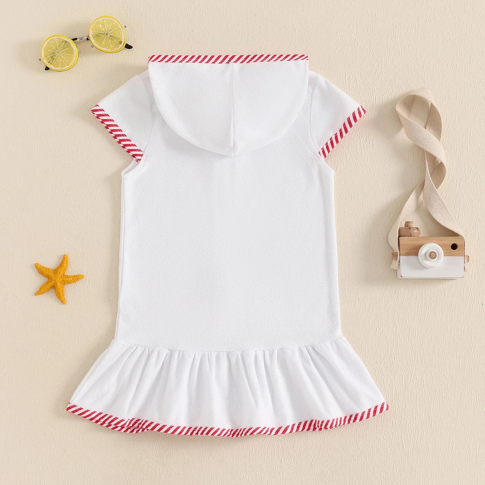 Toddler Girl Hooded Beach Coverup Summer Infant Stripe Print Zipper Bathrobe Children Short Sleeve Summer Swimwear Cover-up