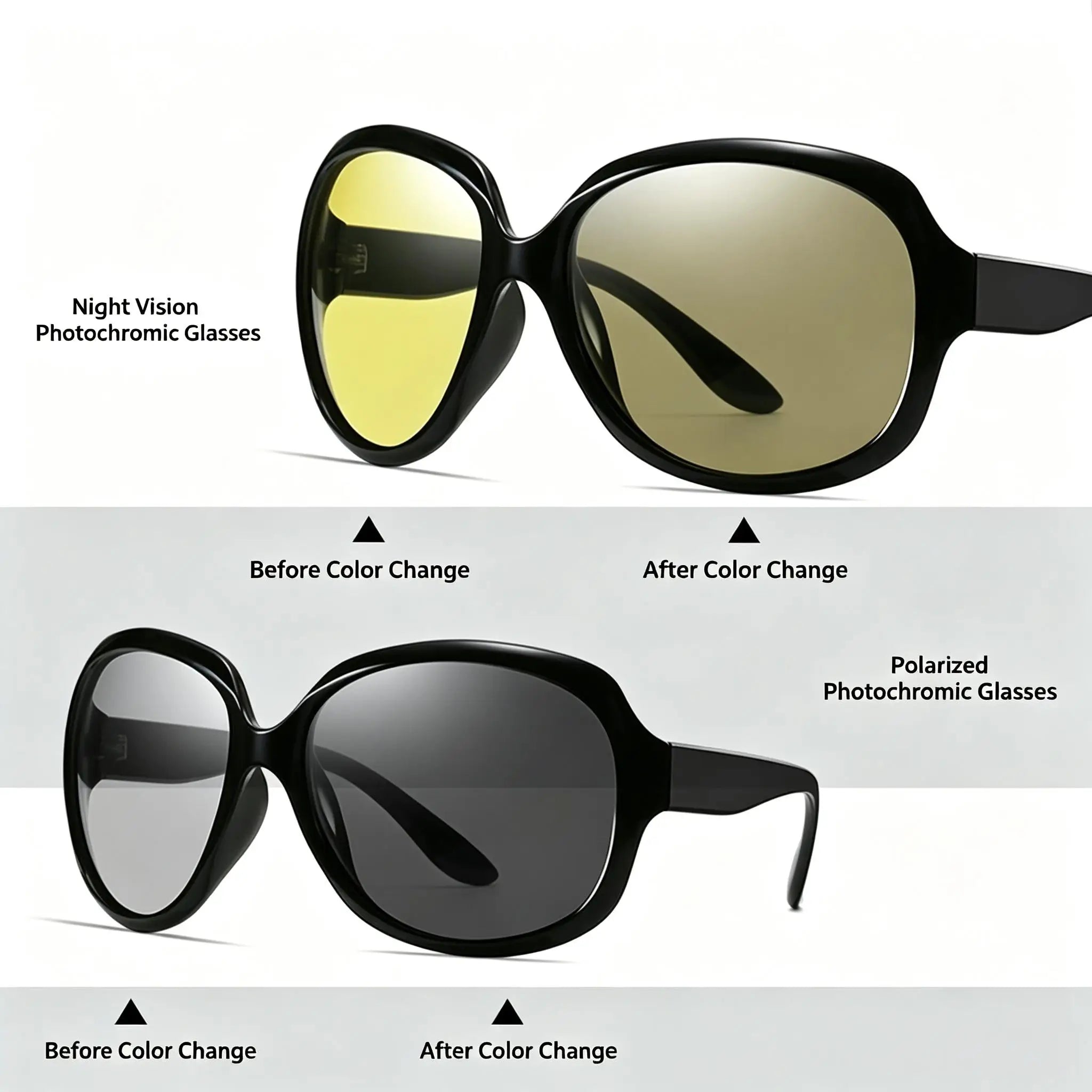 Women's Fashionable Polarized Sunglasses |    Trendy Color-Changing Lenses |   Fashionable Glasses, Everyday Style, Casual Accessories. a Stylish Large-Frame Eyeglass Frame Designed for Fashionable Women, Perfect for Everyday