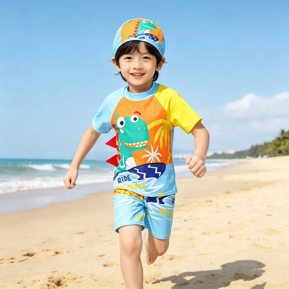Boys Swimsuits Kids Toddler 3 to 4 5 6 7 8 9 10 11 12 Years Funny Boy Swimwear 3 Piece Short Summer Swimming Suit UV Protection