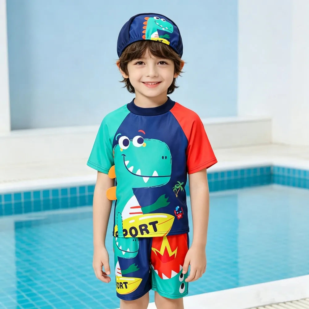 Boys Swimsuits Kids Toddler 3 to 4 5 6 7 8 9 10 11 12 Years Funny Boy Swimwear 3 Piece Short Summer Swimming Suit UV Protection