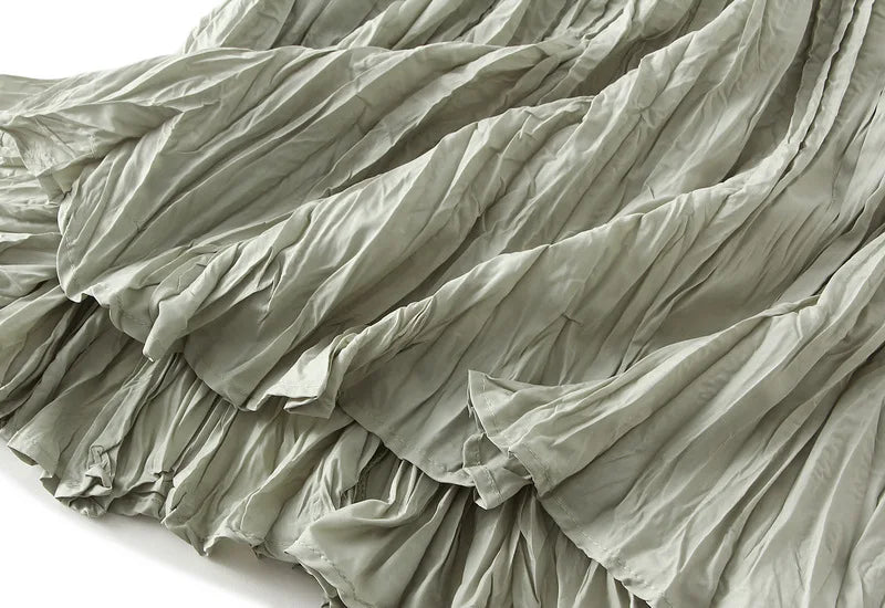 Streamgirl Women Summer Skirts Long Pleated A Line Elegant Solid Big Swing Maxi Skirt Ladies Blue White Beach Skirt Women Luxury