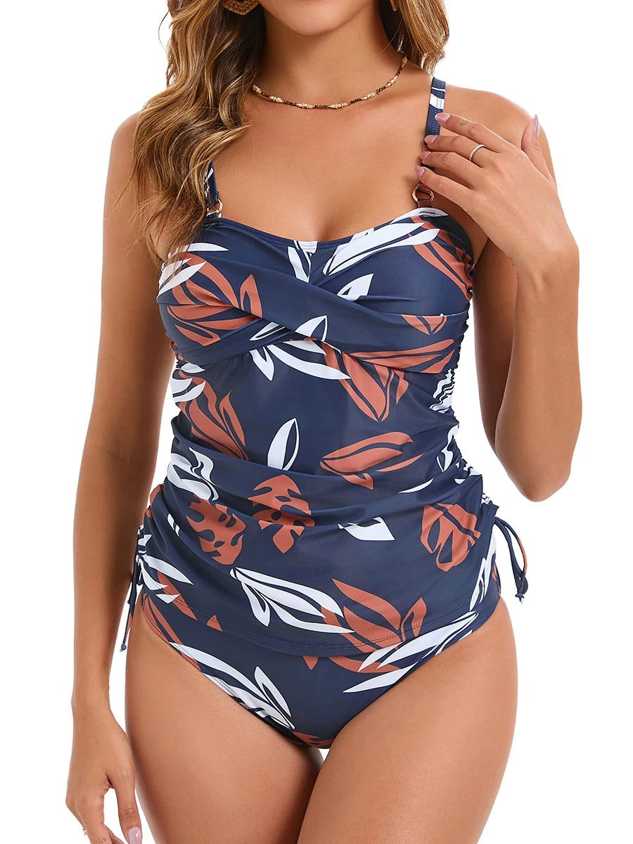 Printed Tankini Set Two Pieces Swimsuit Women Strappy Swimwear Female Bathers Bathing Swimming Swim Suit Beachwear
