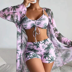Summer 2026 Print Swimsuits Tankini Sets Female Swimwear Sports Beach Wear Three-Piece Bathing Suits Pool Women's Swimming Suit