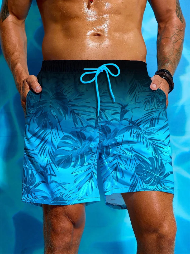 Fashion Palm Leaves Graphic Beach Shorts For Men Summer Trend Vacation 3D Printed Short Pants Casual Streetwear Swim Trunks