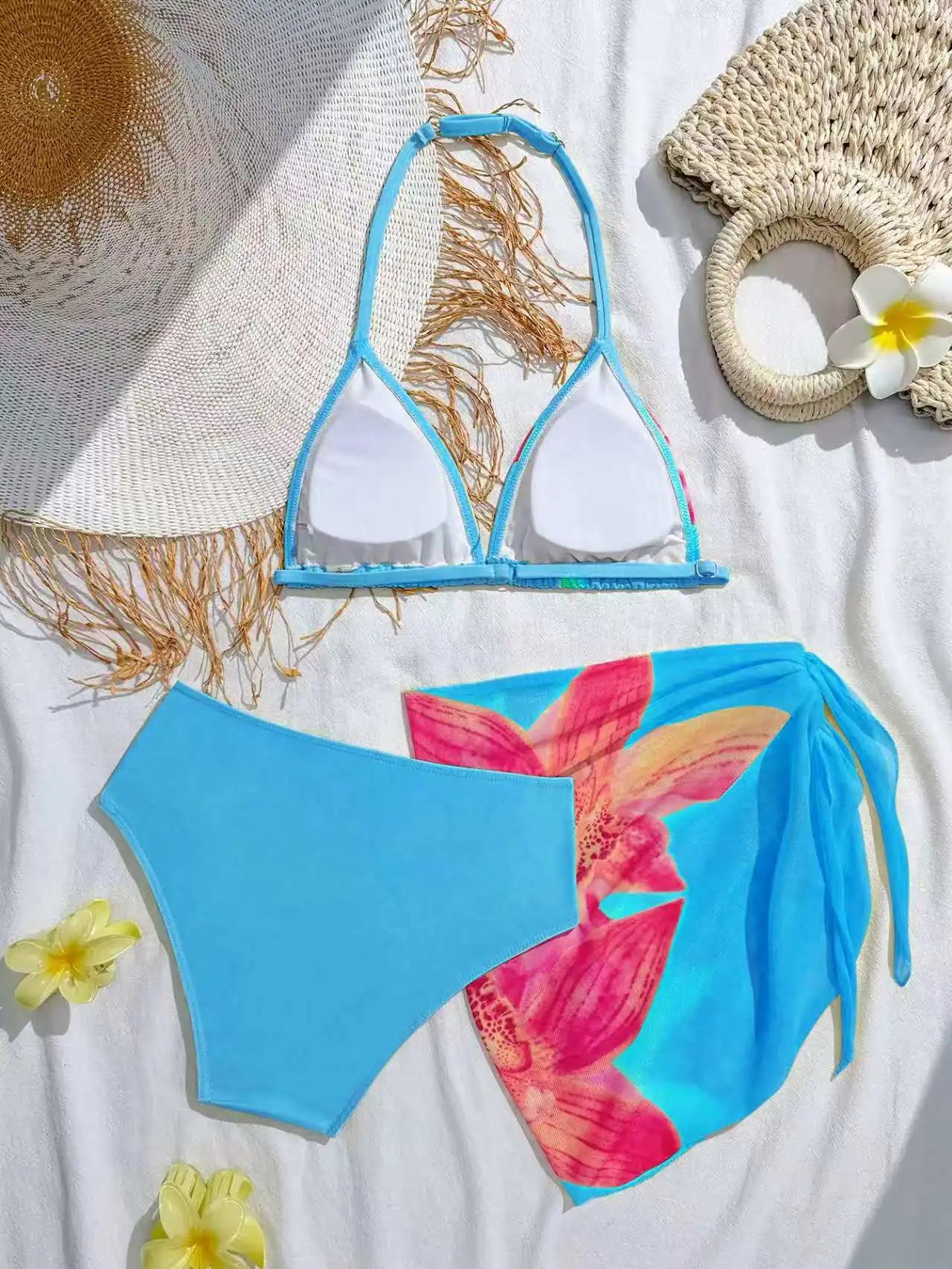 2026 Halter Girls Swimsuit 3 Pieces Bikinis Printed Kids Swimwear Female Children's Bathers Bathing Swimming Swim Suit 8Y-12Y