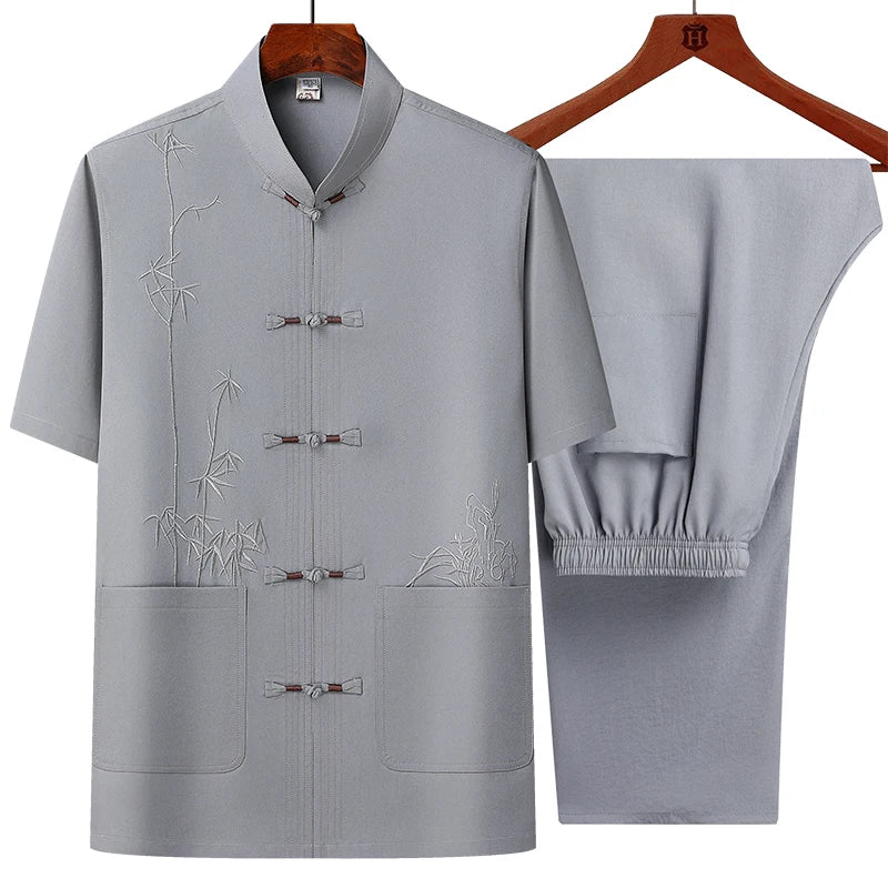 Men's sets (Shirt + trousers) 2026 summer new style men fashion shirt short sleeve shirt High quality shirts male Two Piece