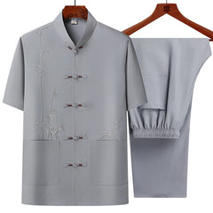 Men's sets (Shirt + trousers) 2026 summer new style men fashion shirt short sleeve shirt High quality shirts male Two Piece
