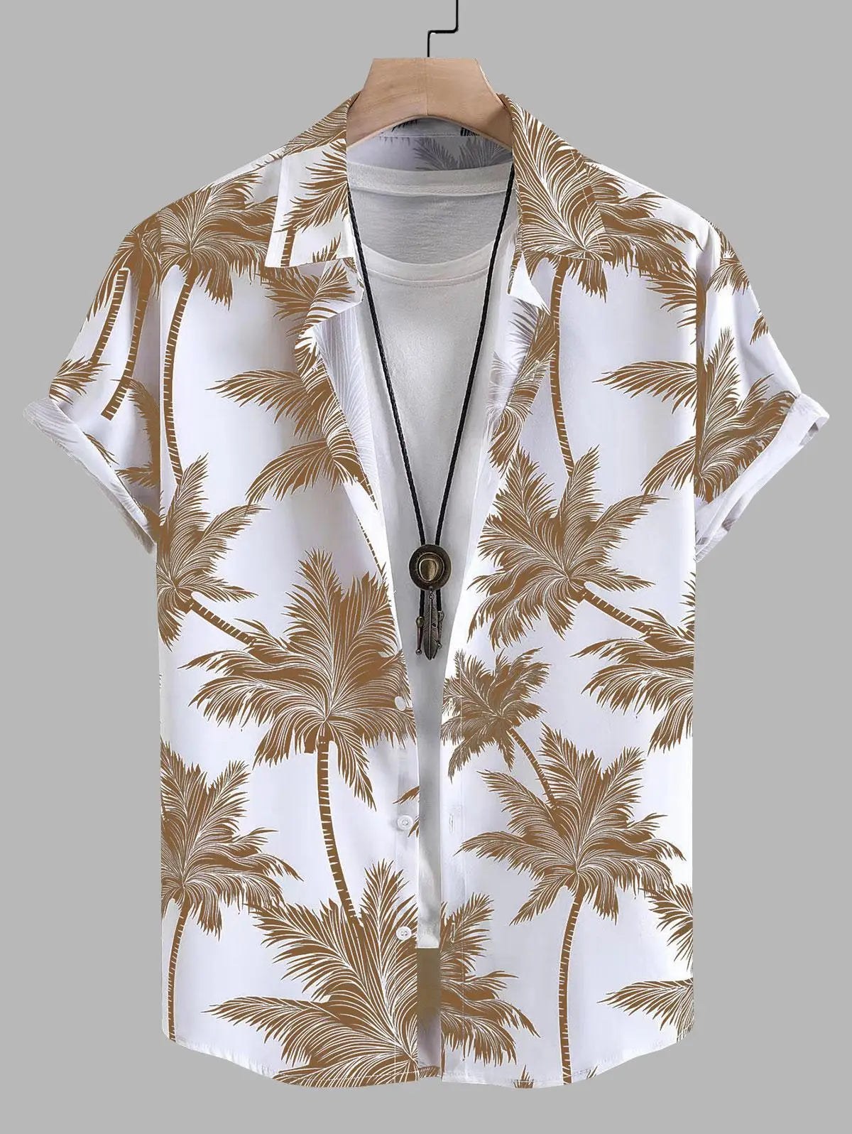 Tropical Coconut Tree Pattern Men's Short Sleeve Button Down Lapel Shirt For Summer Resort Holiday Hawaiian Style oversized tops