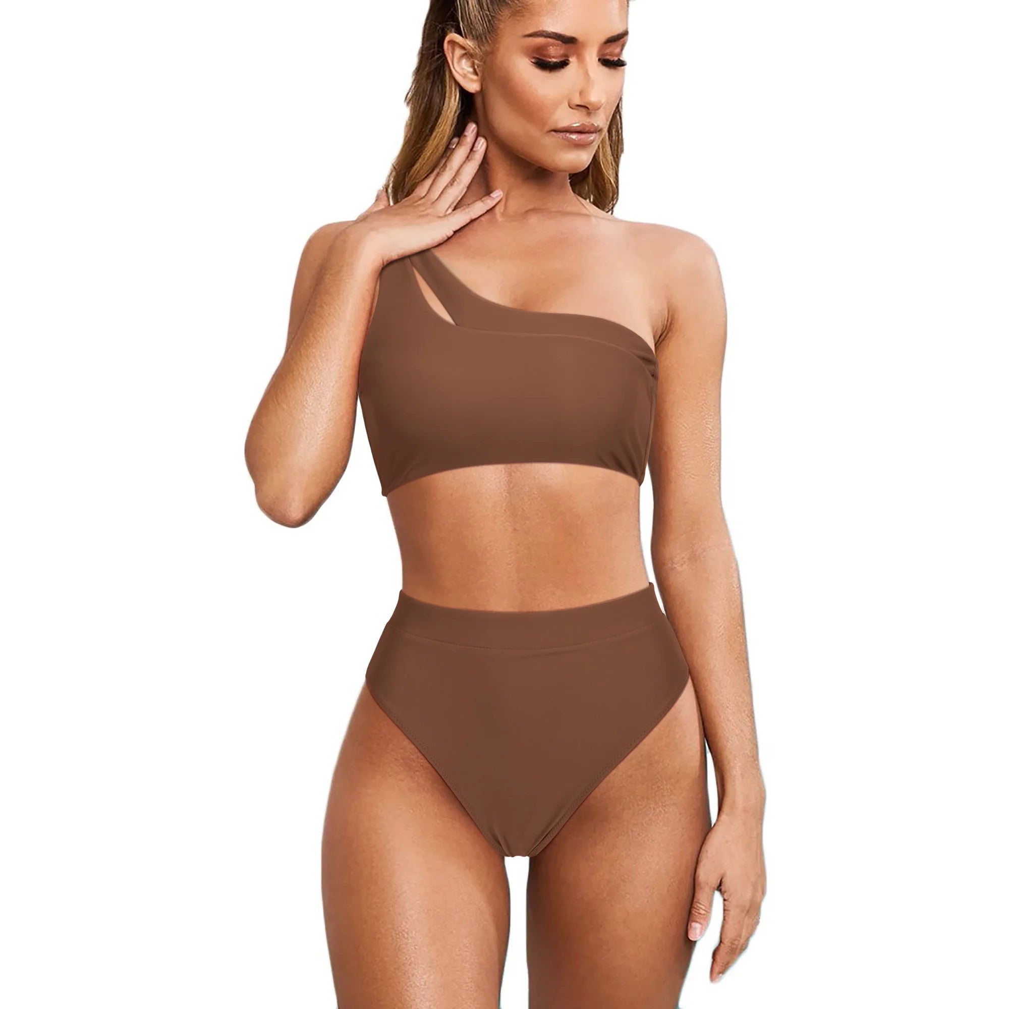 Women  2 Piece Bikini Sets Solid Color Padded High Waisted Bikini  Summer Beachwear Swimming Bathing Suits Bikini Set Femme