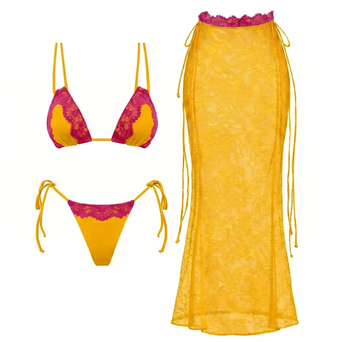 New 3Pcs Crochet Bikini Women Swimsuit Sexy Swimwear Halter Biquini Push Up Swim Suit Strappy Bodysuit Female Bathsuit Beachwear