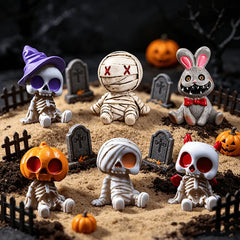 6Pcs Halloween Miniature Figurines Resin Skeleton Mummy Statues for DIY Micro Landscape Bonsai Car Desk Decor Party Gift