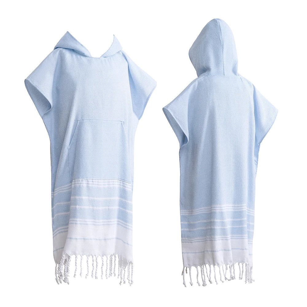 Wearable Turkish diamond plaid beach towel sandproof and quick-drying 100% cotton surf poncho bathrobe hooded wetsuit change of