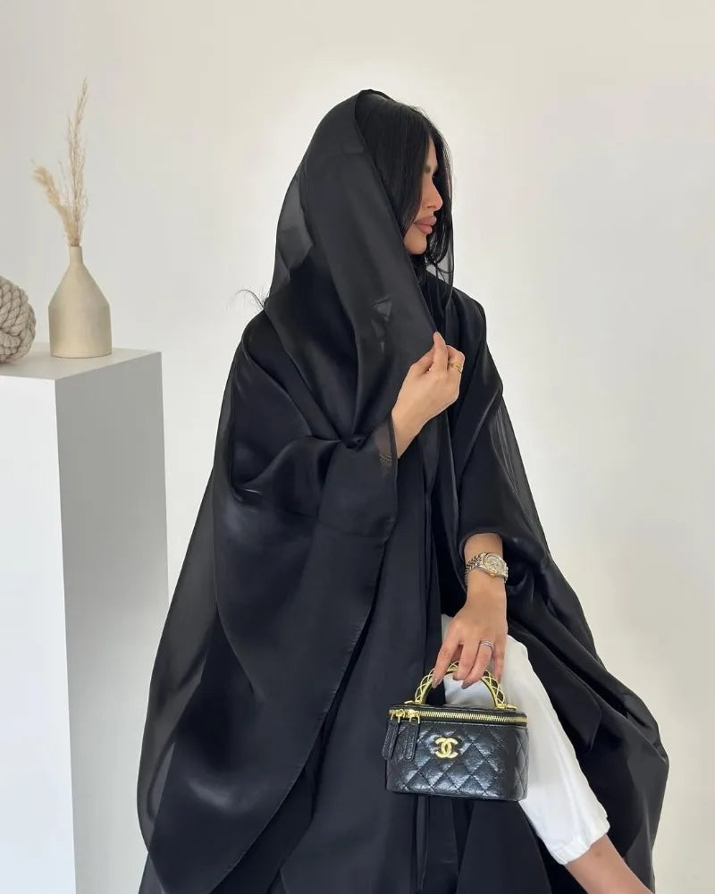 Elegant Arabic Satin Abaya Dress with Hijab Eid Muslim Women Modest Cardigan Islamic Vacation Outfit New in Turkey Kaftan Robe