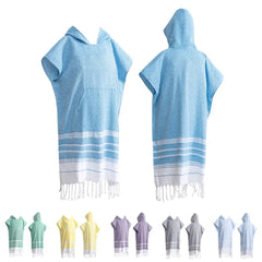 Wearable Turkish diamond plaid beach towel sandproof and quick-drying 100% cotton surf poncho bathrobe hooded wetsuit change of