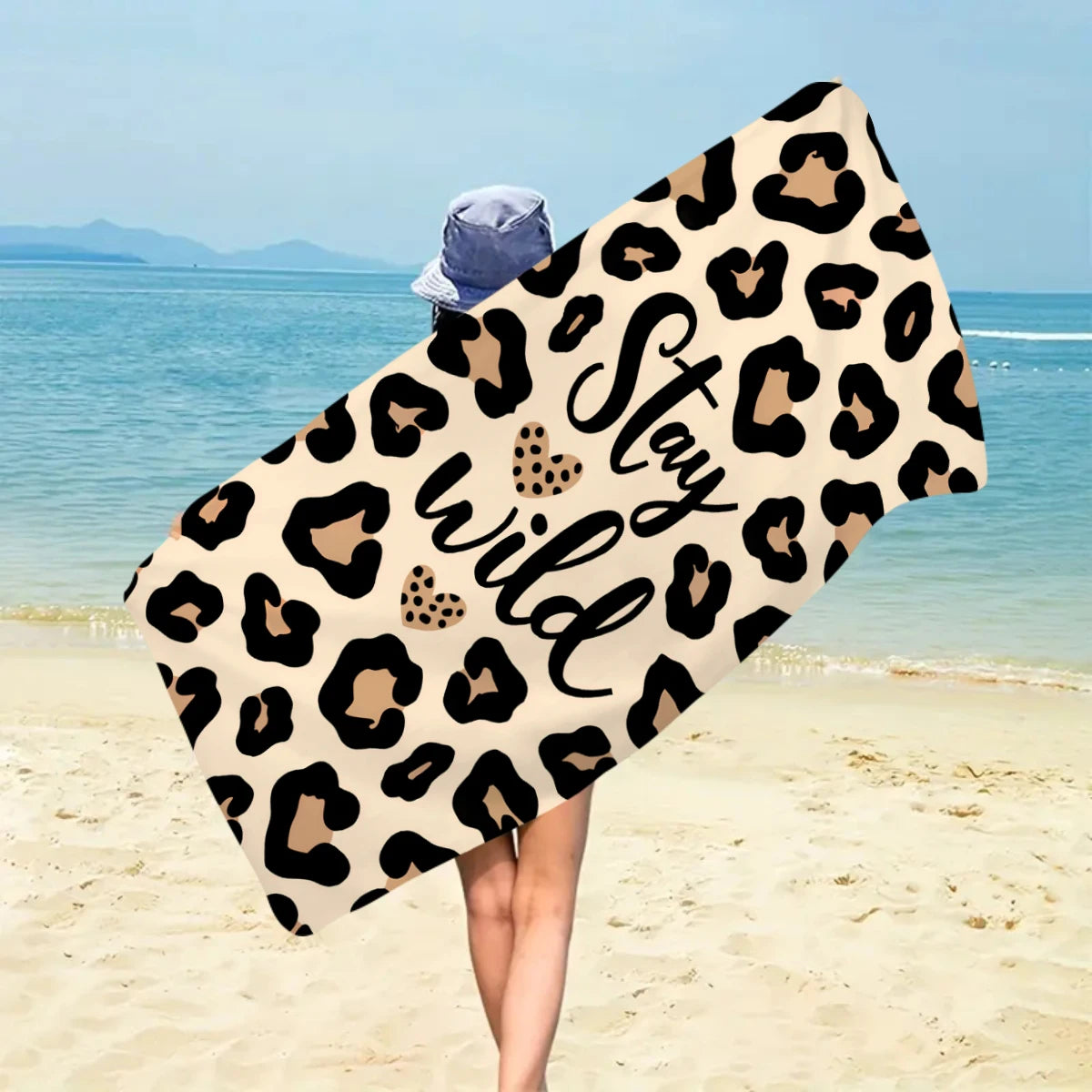 1pc Bohemian Large Beach Towel, Striped Flower Love Printed Bath Towel, Outdoor Swimming, Vacation, Camping Beach Towel
