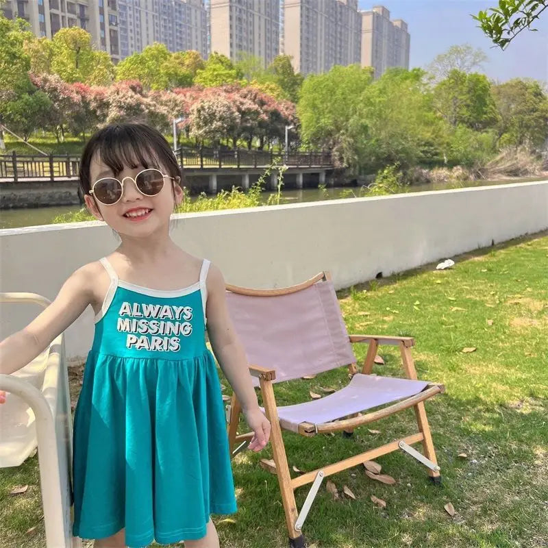 2026 Summer Girls Cute Print One Piece Suspender Dress Casual Design