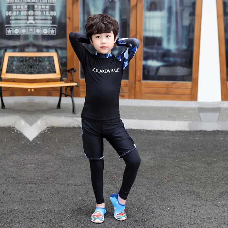 Boys'  Girls Rash Guard Set - 3 Piece Sun UV Protective  Long Sleeve Swim Shirt+Trunks+Leggings Bathing Suit Swimwear
