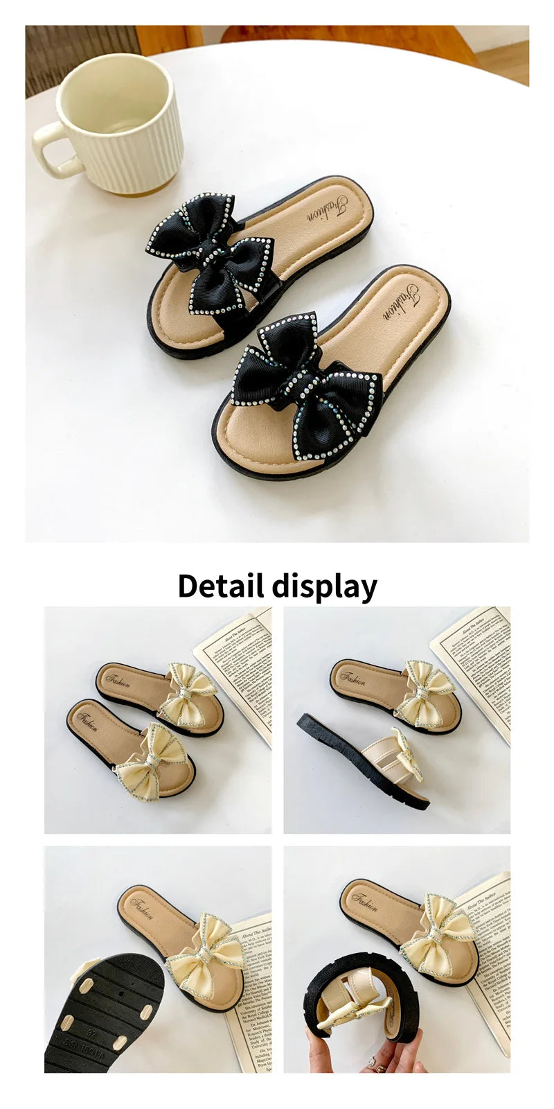 2026 New Bow Flats Open Toe Slide Sandals Non-slip Flip Flops Children Home Slippers Kids Girls Summer Cute Beach Slippers Shoe