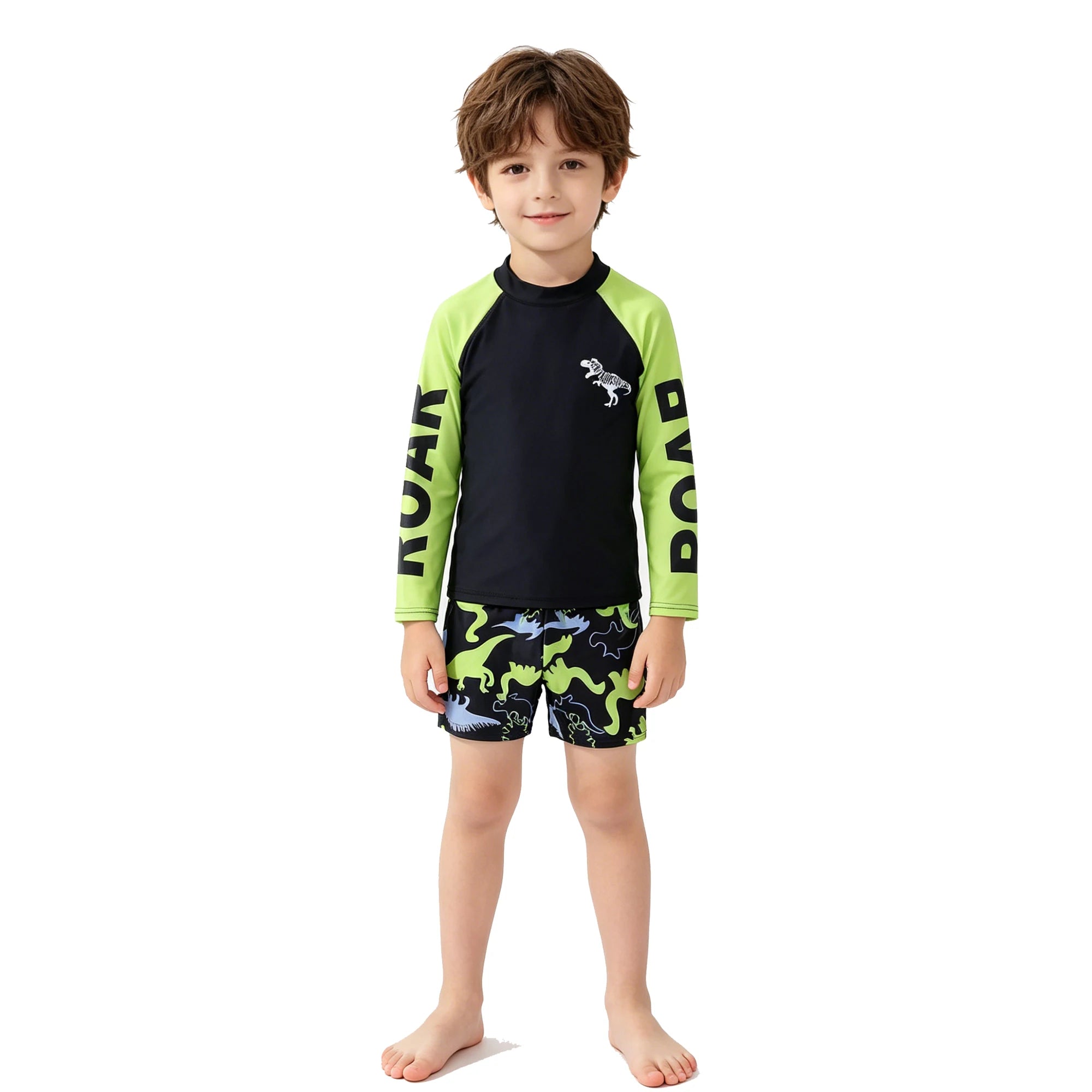 Boys Swimsuits Two Pieces Toddler 3 4 5 6 7 8 9 10 11 Years Long Sleeve Kids Swimwear Set Tops+Shorts Swim Outfits Bathing Suit