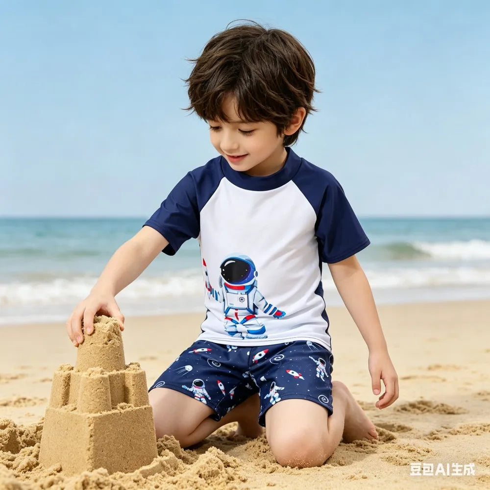 Boys Swimsuits Kids Toddler 3 to 4 5 6 7 8 9 10 11 12 Years Funny Boy Swimwear 3 Piece Short Summer Swimming Suit UV Protection