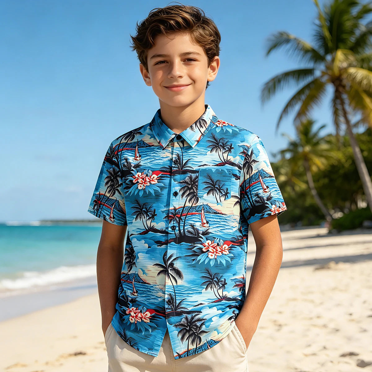 Boys Hawaiian Shirt Kids Summer Beach School Gift Casual Top Teenager Novelty Fashion Daily Holiday Birthday Tee