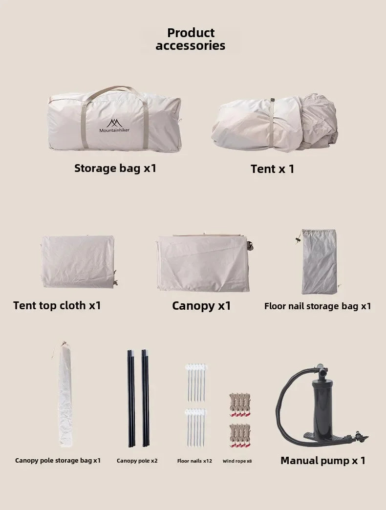 MOUNTAINHIKER 3-5 Person Portable Camping Tent Waterproof Family Beach Tent Quick Opening, Anti-UV Hand Air Pump Inflatable Tent