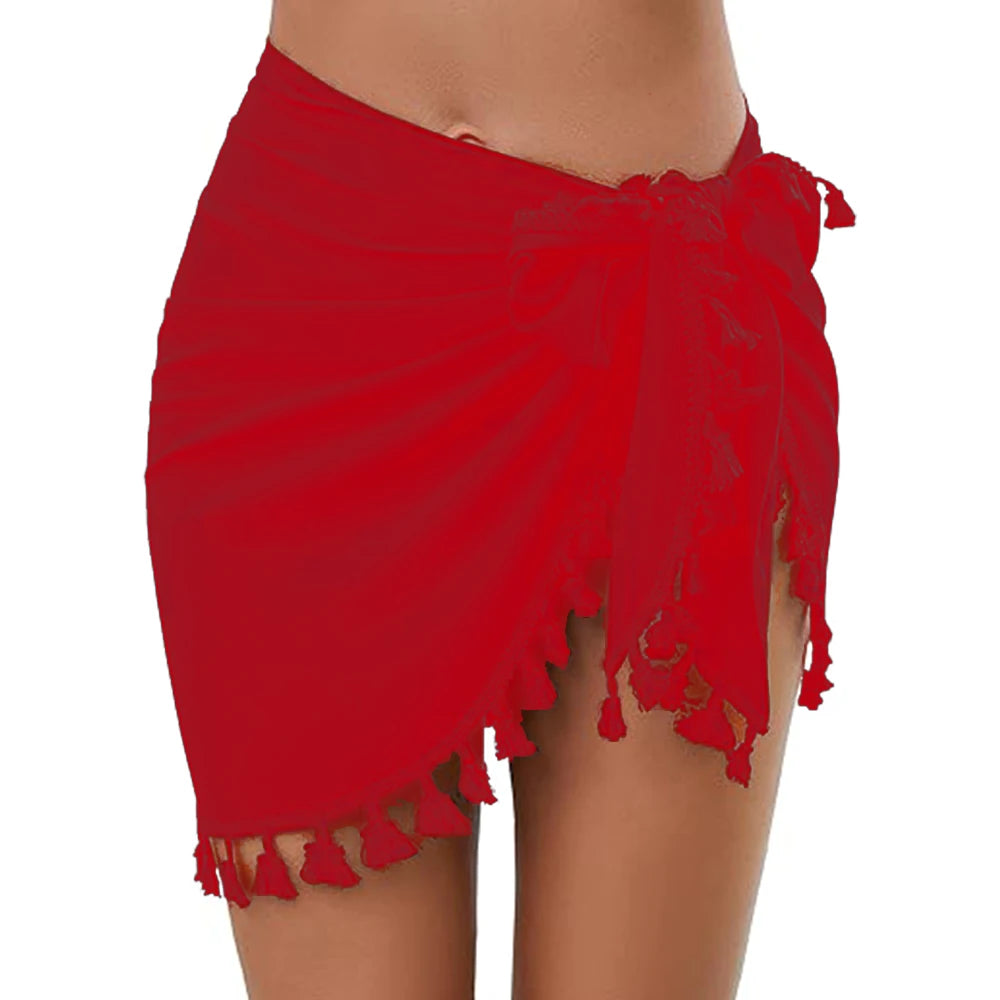 Women's Sarong Coverups Sexy Short Bathing Suit Chiffon Wrap Skirt Beach Swimsuit Cover Ups with Tassels Swimwear