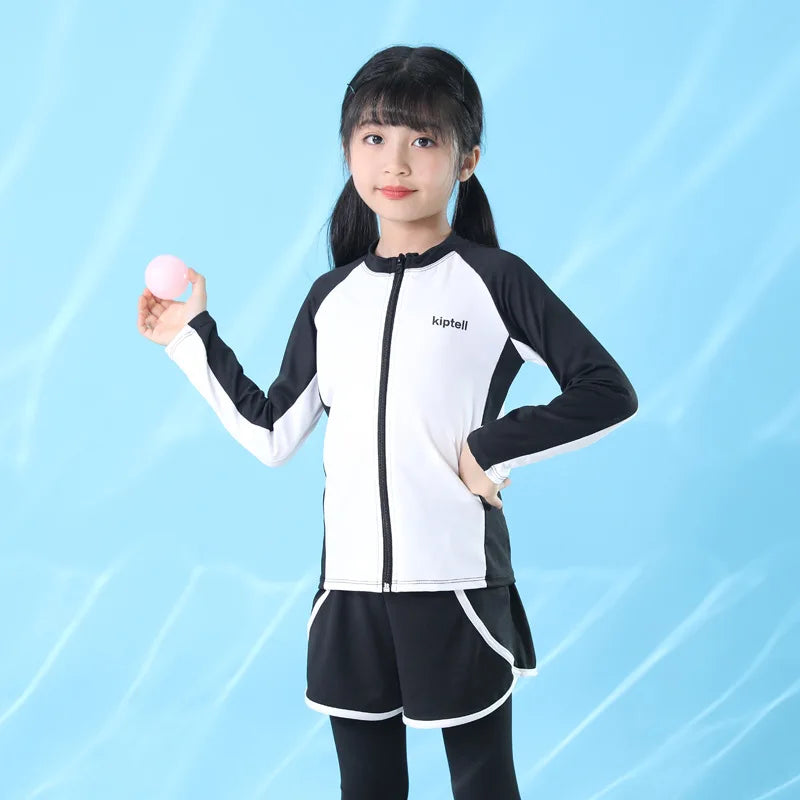 Boys and Girls Children's Long Sleeved Sunscreen Swimsuit Quick Drying Diving Suit Surfing Suit Outdoor Swimsuit 3-piece Set New