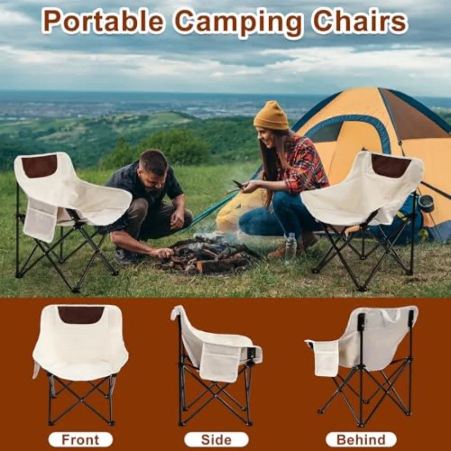Camping Chairs Outdoor Lightweight Folding Portable Chair for Beach Travel Hiking, Beige Polyester with Aluminum Frame, Support