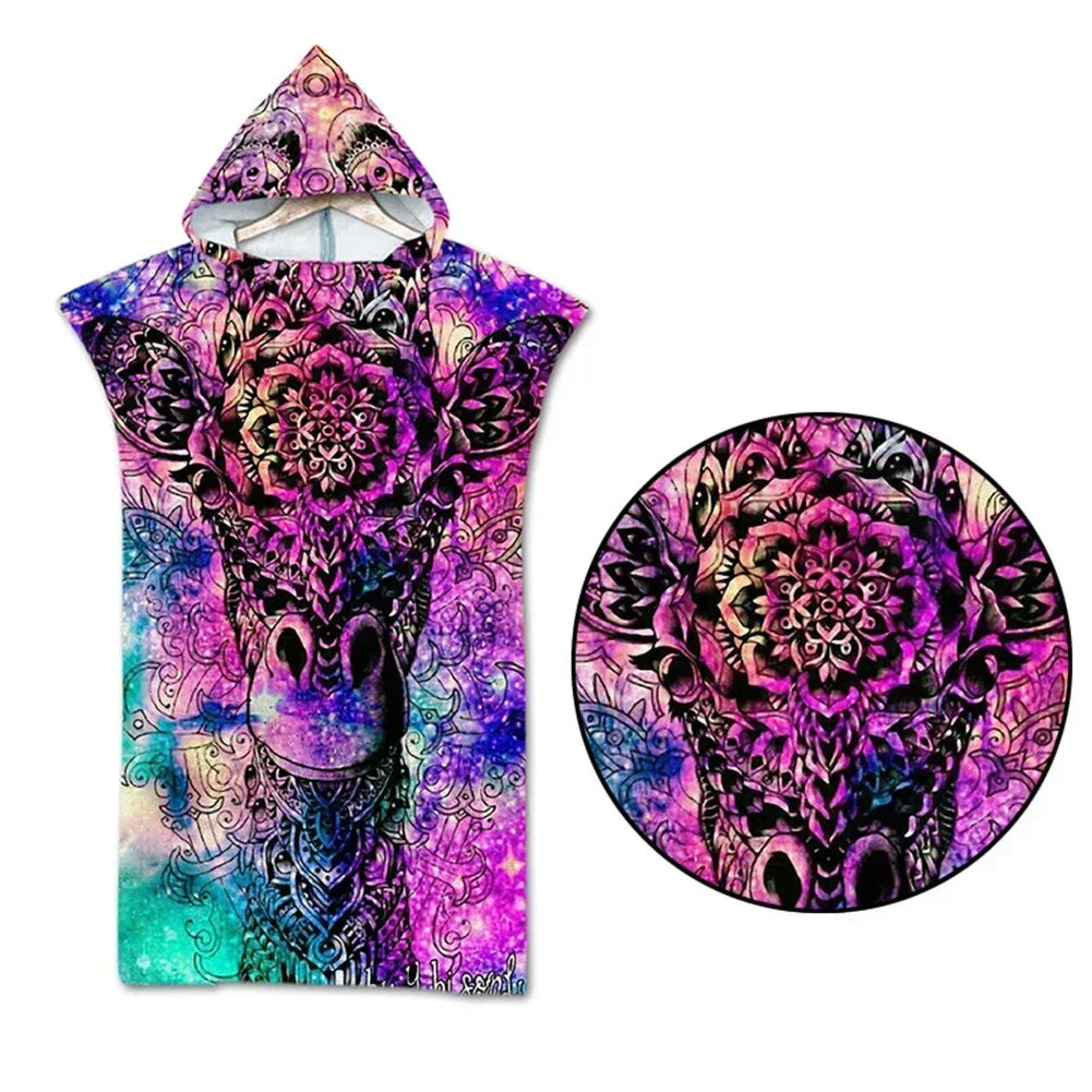 Printed Hooded Beach Towel For Adults Child Quick Dry Swimming Pool Poncho Bath Towel With Cloak Bathrobe Swimming Towels